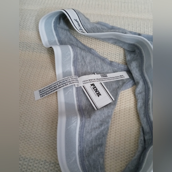 Nwt  PINK  Victoria s S. High Waist Cotton Logo Thong Panty   Size M  Gray Color - Picture 1 of 4